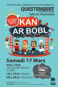 Fest noz Kan ar Bobl Kistreberzh. Le samedi 17 mars 2018 à Questembert. Morbihan.  21H00